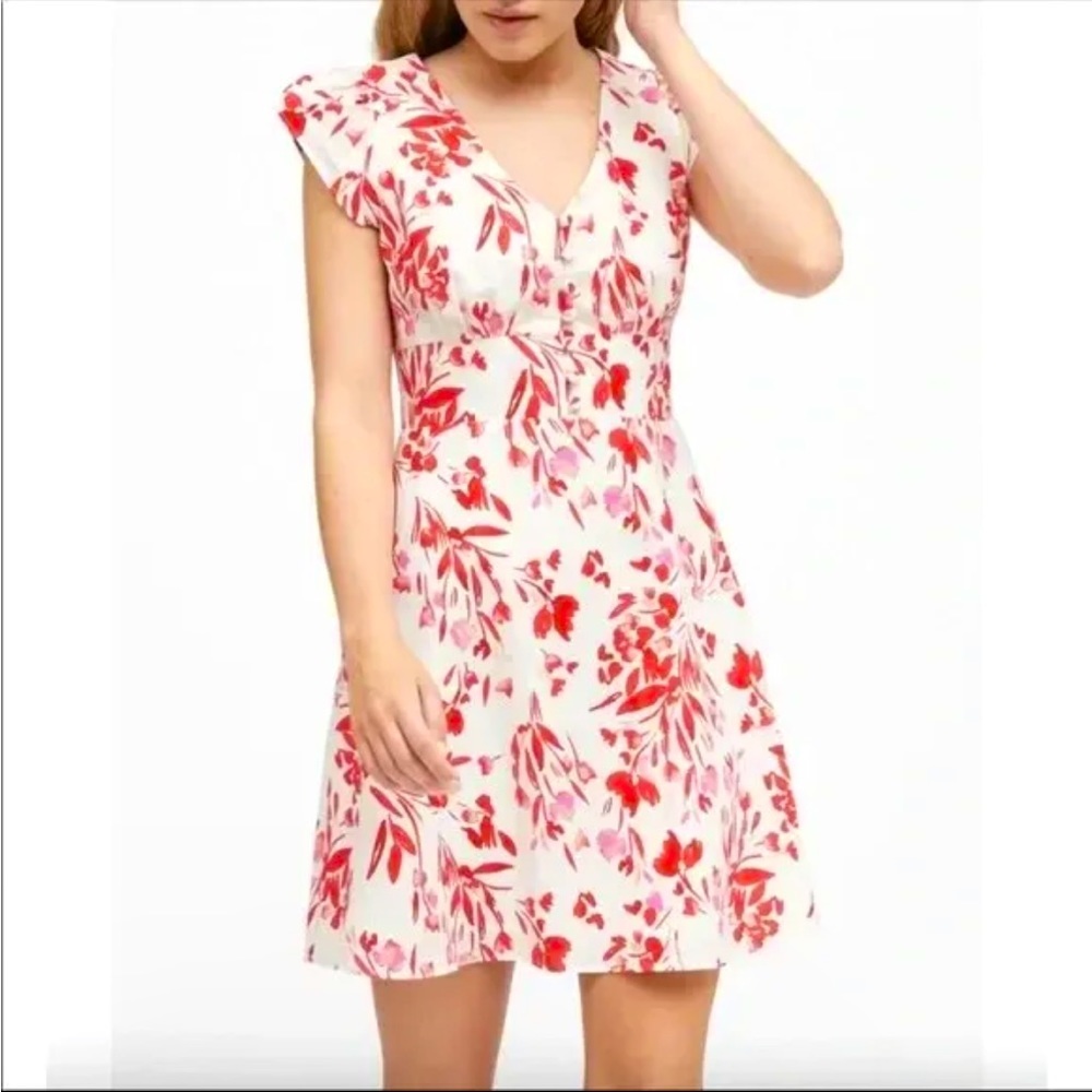 BANANA Republic Ruffle Sleeve Mini Dress in Spring Coral Floral Linen Blend 12